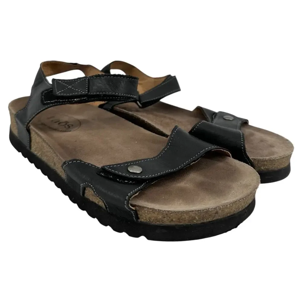 Taos Luvie Sandals Ankle Straps Leather Cork Adjustable Hook Loop Black 7 - Picture 2 of 7